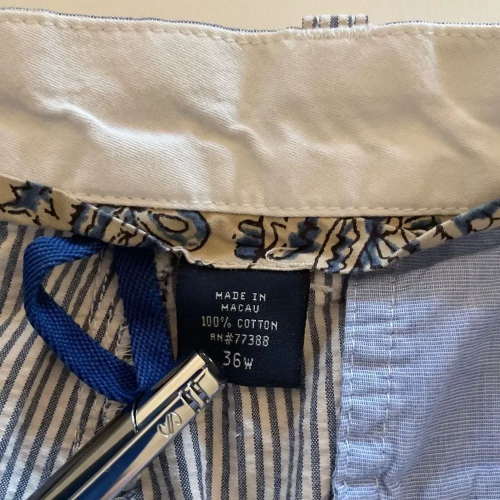 J Crew Seersucker Navy Blue White Striped Chino Preppy Shorts Mens Sz 36 Y2K